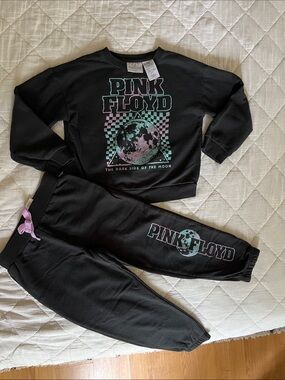 Pink Floyd Black Sweatshirt and Jogger Set with Mint and Lavender Graphics